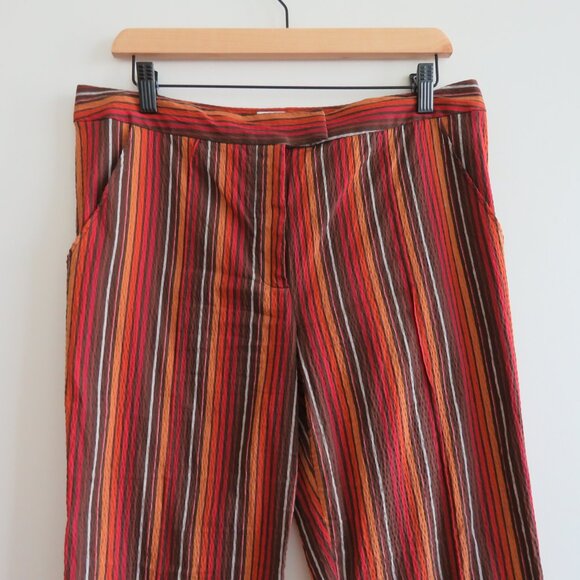 ROSIE ASSOULIN Striped Seersucker Retro High Waist Pants Red Brown Retro - Picture 3 of 16